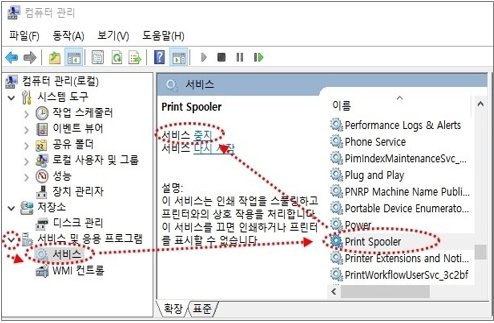 인쇄 대기열이 안 지워질 때 스풀러 초기화 방법 관련 이미지